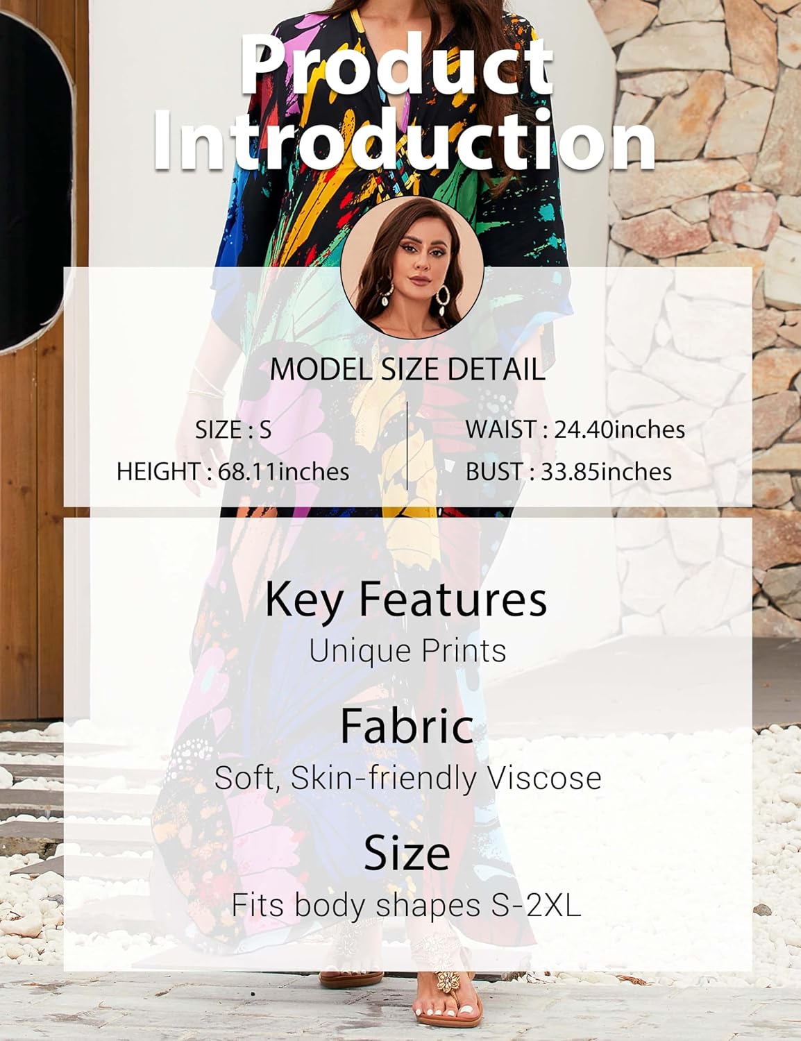 MAKABO Kaftan Dresses for Women V Neck Moo Moos Colorful Print Cover Ups | 100% Viscose Soft Skin Friendly, Breathable, Caftan Beach Dresses for Swimwear, Multi Pattern, Great Party Choice