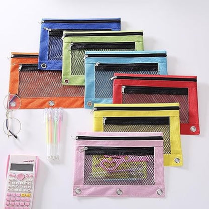 Pencil Pouch for 3 Ring Binder, Binder Pencil Case with Smooth Zipper, Clear Window Pencil Case for Binder, Big Capacity 3 Ring Binder Pencil Bag with 3 Reinforced Grommets Red