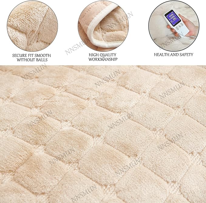 Sofa Armrest Cover, Headrest Cover for Recliner Chair Arm Cover, Winter Square Plush Armchair Slipcover Nonslip Furniture Protector for Pets Leather Sofa Couch (Beige,1 seat(53 * 190CM))