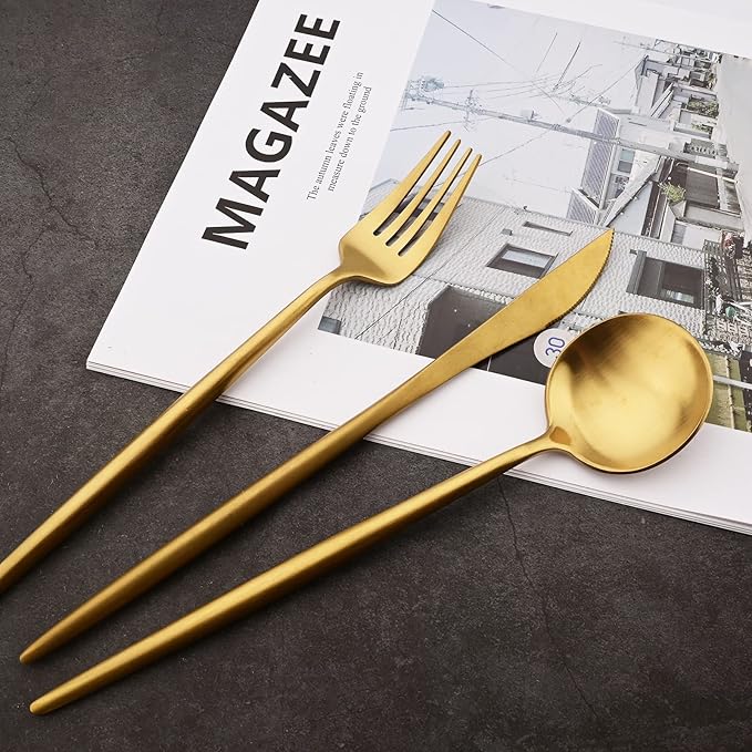 Gugrida 20-Piece Matte Finish Gold Dessert Spoon,Premium 304 Stainless Steel Spoons,Durable Metal Spoons,Tablespoon,Soup Spoons,Midle Spoon 8.86 Inch Round Handle
