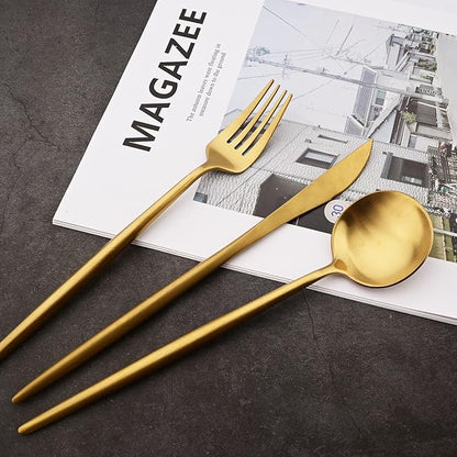 Gugrida 20-Piece Matte Finish Gold Dessert Spoon,Premium 304 Stainless Steel Spoons,Durable Metal Spoons,Tablespoon,Soup Spoons,Midle Spoon 8.86 Inch Round Handle