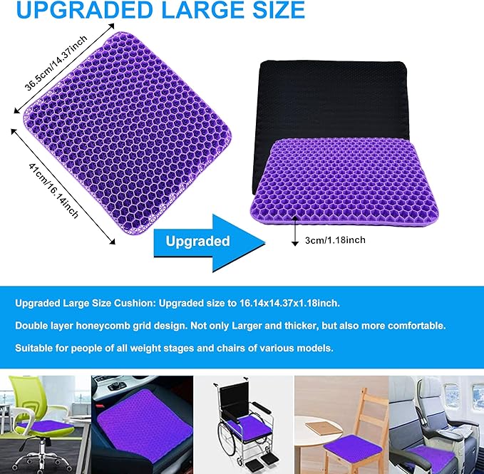 Yimiyaa Gel Seat Cushion, Double Thick Egg Gel Cushion for Pressure Pain Relief, Breathable Wheelchair Cushion Chair Pads for Car Seat Office Chair Purple and Black