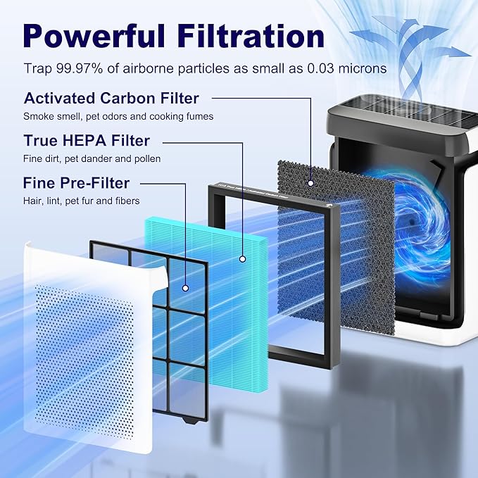 Vital 100S Smoke Remover Replacement Filter for LEVOIT Vital 100S and Vital 100S-P Air Purifier, H13 True HEPA and High-Efficiency Activated Carbon Filter, Vital 100S-RF-SR, LRF-V102-BUS, 1 Pack, Blue