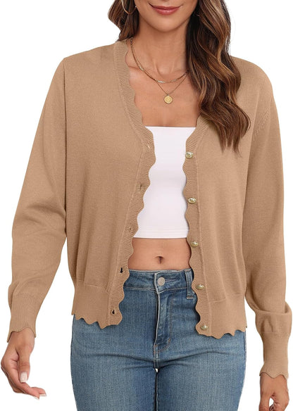 XL Teepie Women's Lightweight Cardigans Casual Long Sleeve V-Neck Button Print Sweaters Open Front Outerwear