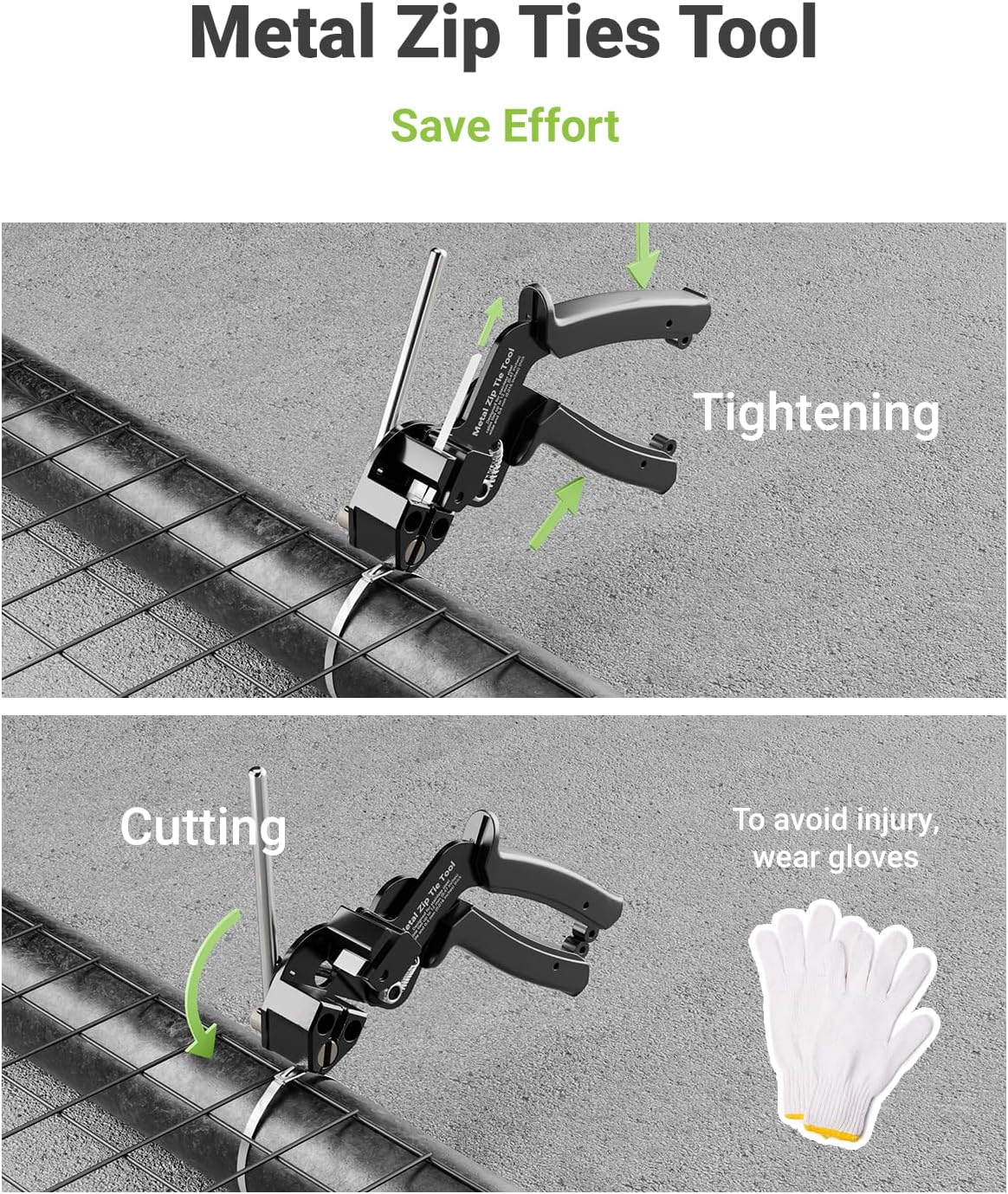 Metal Cable Tie Gun for Stainless Steel Zip Tie, Heavy Duty Metal Zip Tie Tool, for Outdoor Chain Link Fence, Chicken Coop, Exhaust Repair, Black