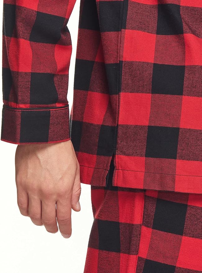 CQR Men's 100% Cotton Plaid Flannel Pajama Set, Brushed Soft Lounge & Sleep PJ Top & Bottom with Pockets