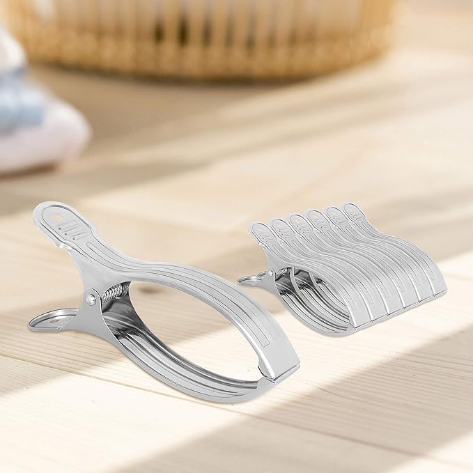 Dseap Towel Clips: 6 14'L Pack of 6 Jumbo Stainless Steel Metal Towel Clips, Pool Cover Clamps, Beach Blanket Holder Pins, for Cruise Boat Pool Lounge Chair