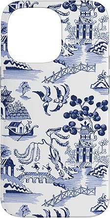 iPhone 14 Pro Max Preppy Blue and White Willow Pattern Chinoiserie Toile Case