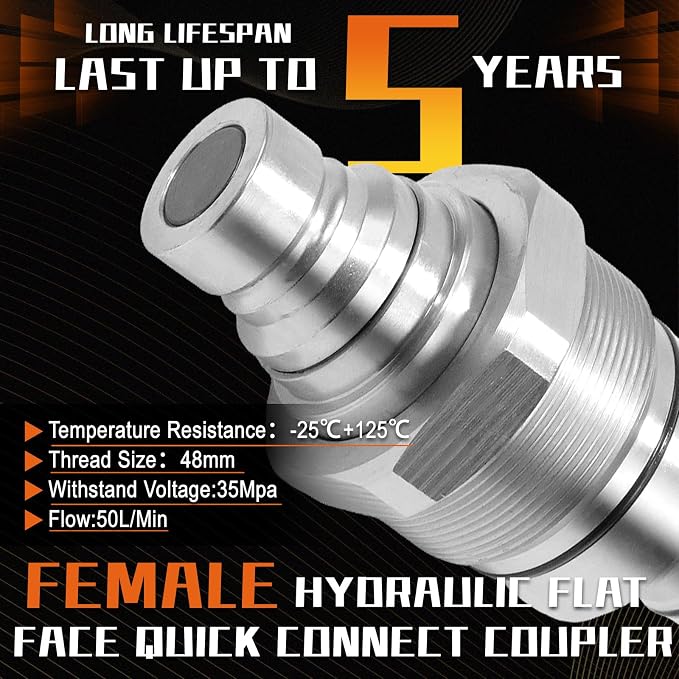 PANGOLIN 7246799 Hydraulic Male Flat Face Quick Connect Coupler 48mm Thread Diameter Hydraulic Coupler for Bobcat T180 T190 T200 T250 T300 T320 Excavator E32 E32i Parts