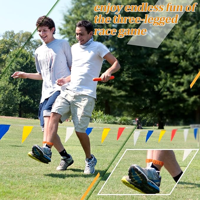 12 Pieces 3 Legged Race Bands Colorful Elastic Tie Rope for Birthday Relay Race Game Carnival Field Day Backyard Indoor Outdoor Team Building Game Party Supplies