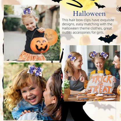 2PCS Hair Bows for Girls, Halloween Hair Clips, White Sequin Blue Bow Alligator Clip, Halloween Ghost Costume Dress Accessories Gift for Girls Teens Women