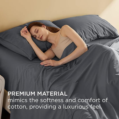 Bedsure Twin Size Polyester Flannel Sheets, Warm Soft Fleece Bed Sheets Set with Deep Pockets, Breathable Brushed Flannel Bedding for Women, Men, Kids  Teens, Dark Grey