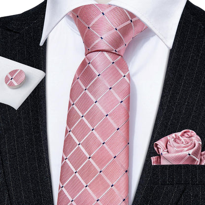 Barry.Wang Mens Tie Set Plaid Check Neckties Formal Business Wedding Luxury Pocket Square Cufflinks