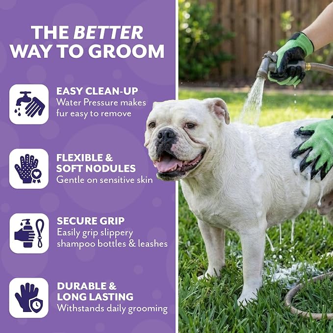 Pet Grooming Gloves - Patented #1 Ranked, Award Winning Shedding, Bathing, & Hair Remover Gloves - Gentle Brush for Cats, Dogs, and Horses (Grey, M)