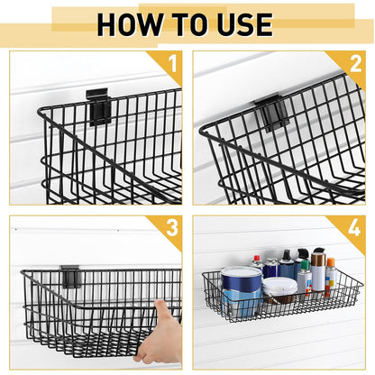 2 Pcs Slatwall Baskets for Slatwall,23.6 Inch Width Metal Heavy Duty Wire Mounted Hanging Basket Storage Display Basket for Retail,Garage,Office,Sports,Toys,and More,Black