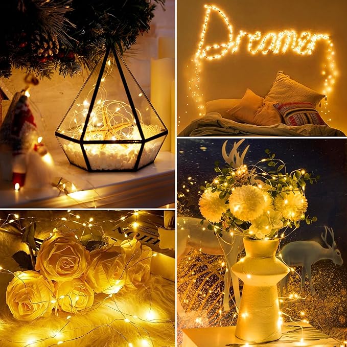 Minetom 6 Pack Fairy Lights Battery Operated String Lights with Timer - 7ft 20 LED Waterproof Silver Wire Firefly Lights Waterproof for DIY Crafts Wedding Decor Table Centerpieces Mason Jars Party