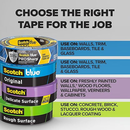 ScotchBlue Original Multi-Surface Painters Tape, 2 Inch Wide (1.88 in. x 60 Yds), 6 Rolls, Blue Paint Tape Protects Surfaces and Removes Easily, Masking Tape for Indoor and Outdoor Use (2090-48SC6)
