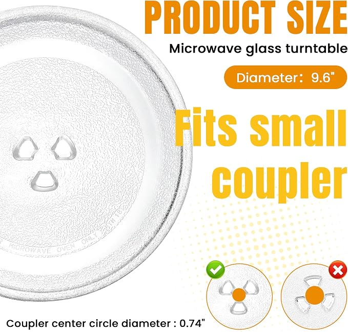 Small 9.6'' / 24.5cm Microwave Glass Plate Replacement, Small Microwave Glass Turntable Plate for Small Microwaves - BY AMI PARTS