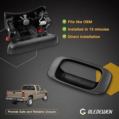 Tailgate Handle Latch and Bezel Trim with Rod Clips  for 1999-2007 Chevy Silverado GMC Sierra 1500 2500 3500  Replaces 15997911, 15228539, 15228541, 15228540