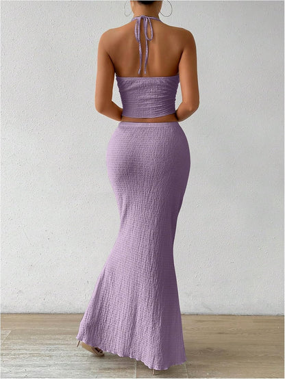 SOLY HUX Women's Two Piece Outfits Twist Front Halter Cami Tops and Skirt Summer Set
