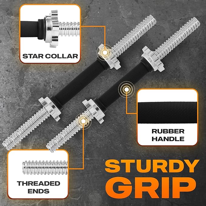 Yes4All Pair of Threaded Dumbbell Handles 14/16/18/24 inch, Chrome/Rubber Grip, Fit 1” Plates, Weight Bar Connector