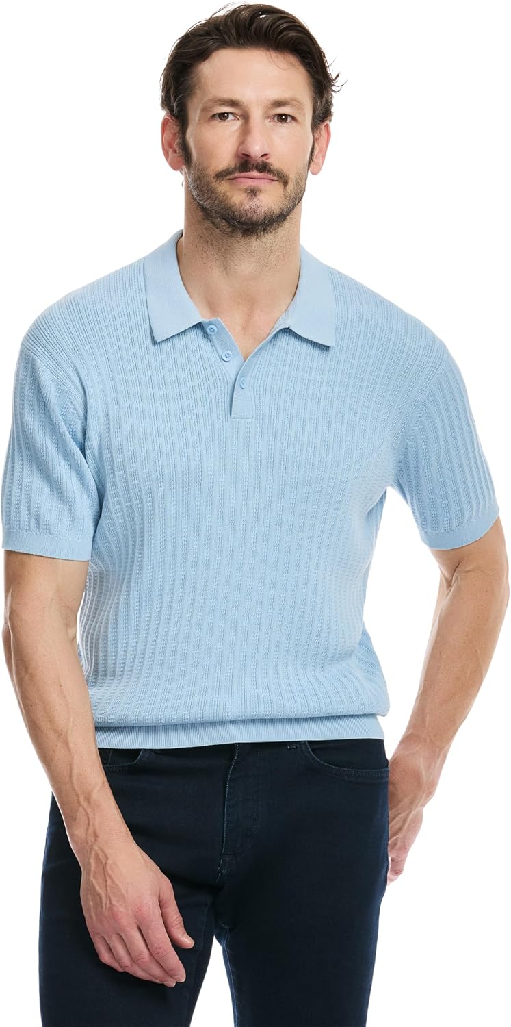 SAKS Fifth Avenue Men's Short Sleeve Vertical Texture Rib Knit Sweater Polo