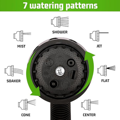 NEXCOVER Garden Hose Nozzle Sprayer - 7 Adjustable Watering Patterns Nozzle for Water Hose, Non-Slip Garden Spray Nozzle for Car Washing, Watering Plants, Pets Showering, Lawns Cleaning, Green