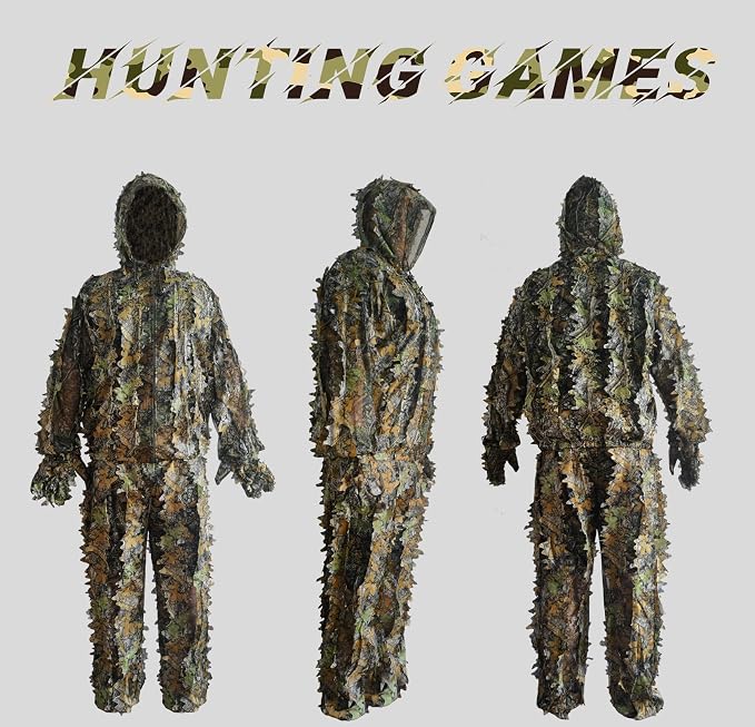 Ghillie Suit for Men, Complete Set with Full Face Mask & Gloves, Outdoor Camouflage, Turkey Hunting, Jungle Games & Halloween