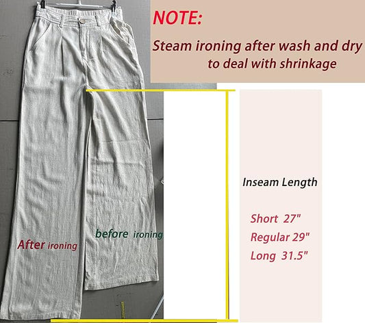 heipeiwa Women's Linen Casual High Waist Wide Leg Straight Dress Cotton Linen Pants Button Trousers
