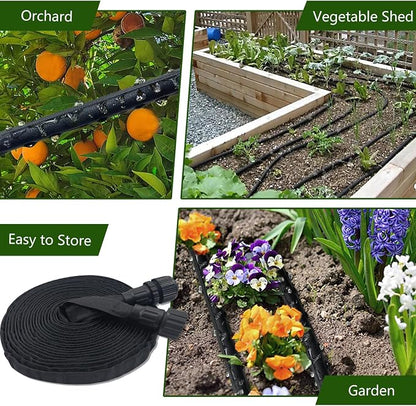 Flat Soaker Hose, Garden Hose with Heavy Duty Double Layer Design, Drip Irrigation Hose Saves 80% Water, Leak Proof Sprinkler Hose for Garden, Lawn, Vegetable plot (50FT)