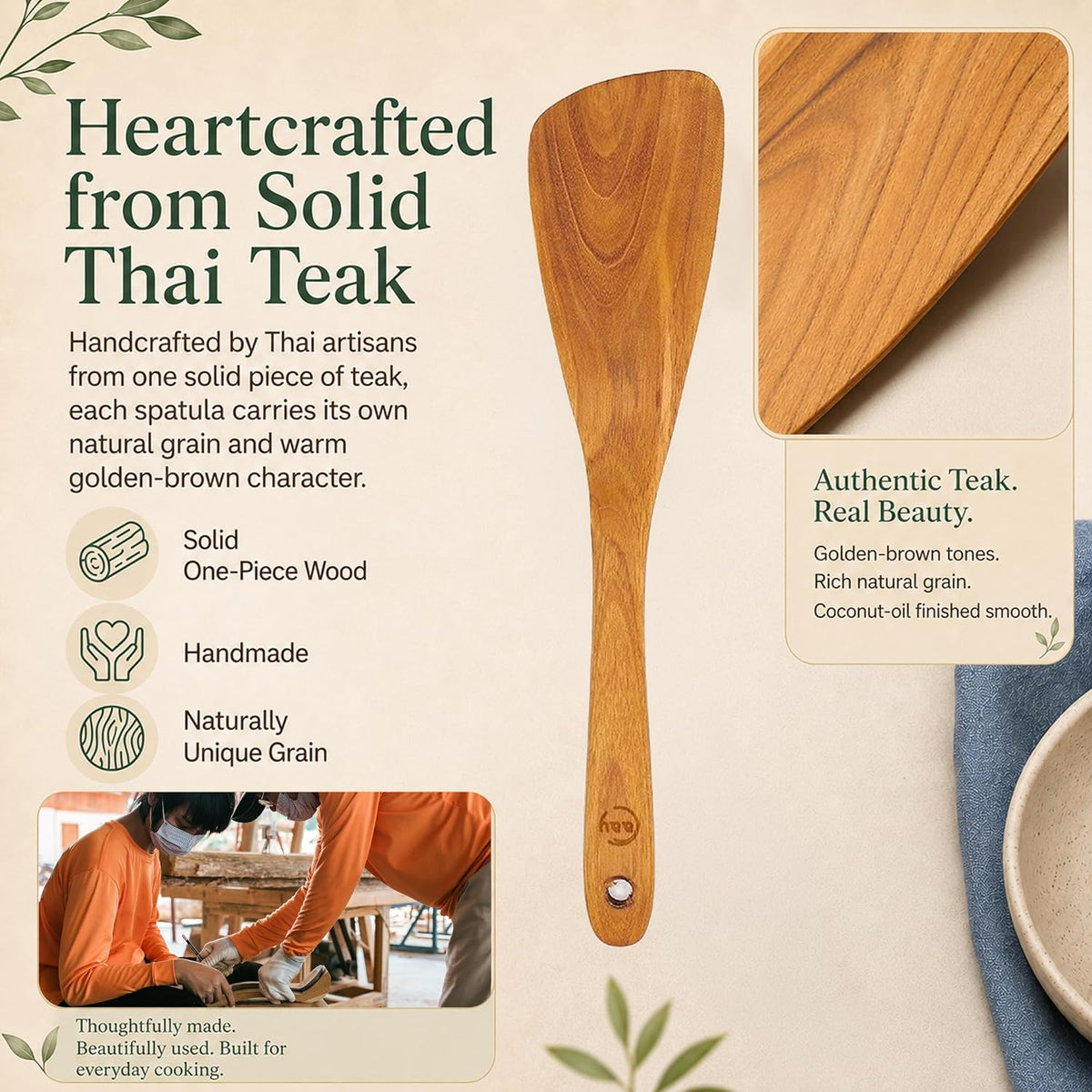 11.5 Inch Teak Wood Spatula/Turner for RIGHT Hand | Versatile Spatula, Durable, Healthy and High Moist Resistance for Non Stick Cookware
