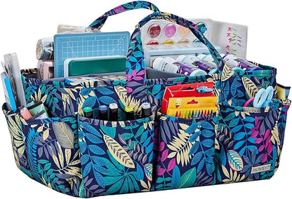 HOMEST Craft Organizer Tote Bag with Multiple Pockets, Storage Art Caddy for Scrapbooking, Crafts Supply Carrier for Tools, Floral