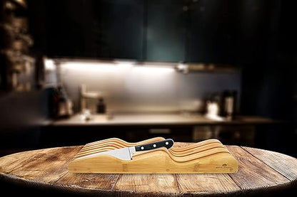 ROYALHOUSE Bamboo Knife Block Holder, In-Drawer Knife Drawer Organizer, Perfect for Home and Chefs, Premium Knife Holder, Gift for Any Occasion and Housewarming, Knives Not Included
