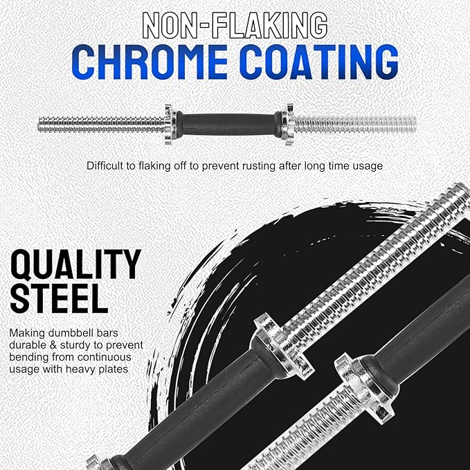 Threaded Dumbbell Rubber/Chrome Handles, Adjustable Dumbbell Bar Handles for Gym Workouts,Exercise,Weightlifting - Fit 1 inch Standard Weight Plate, Sold in Pair