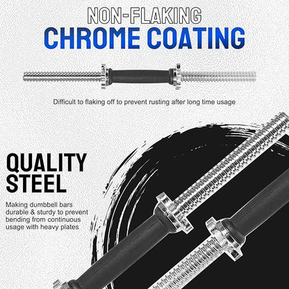 Threaded Dumbbell Rubber/Chrome Handles, Adjustable Dumbbell Bar Handles for Gym Workouts,Exercise,Weightlifting - Fit 1 inch Standard Weight Plate, Sold in Pair