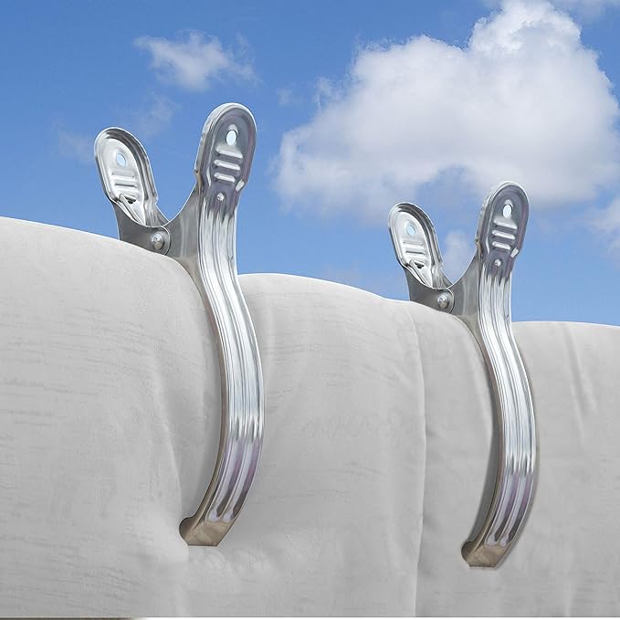 Dseap Towel Clips: 6 14'L Pack of 6 Jumbo Stainless Steel Metal Towel Clips, Pool Cover Clamps, Beach Blanket Holder Pins, for Cruise Boat Pool Lounge Chair