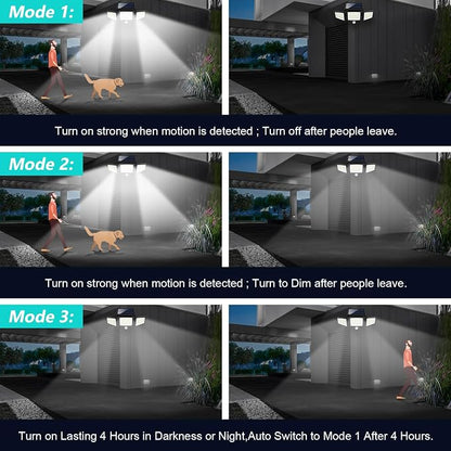 Tuffenough Solar Outdoor Lights 2500LM 210 LED Security Lights with Remote Control,3 Heads Motion Sensor Lights, IP65 Waterproof,270° Wide Angle Flood Wall Lights with 3 Modes(3 Packs