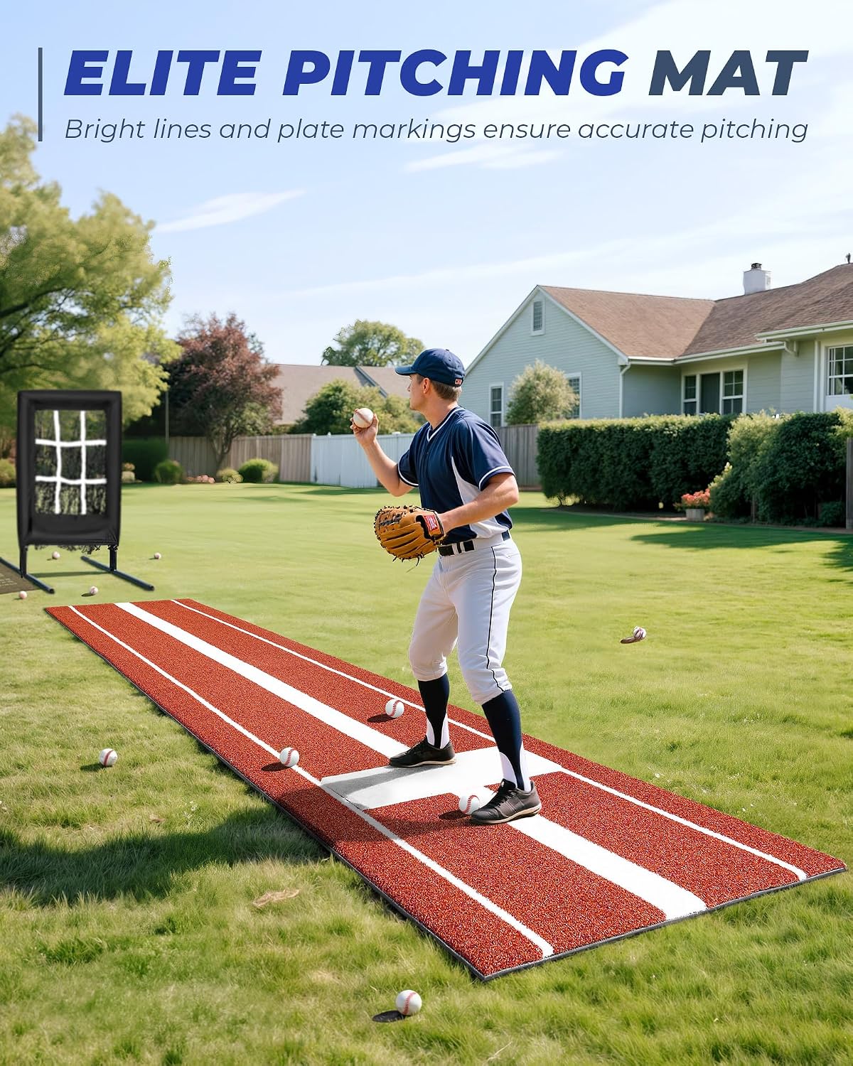 10x3FT Softball Pitching Mat Upgraded Anti-Slip Bottom Fade-Resistant, with Soft Rubber, with Stitched Embroidery Turf for Indoor Outdoor