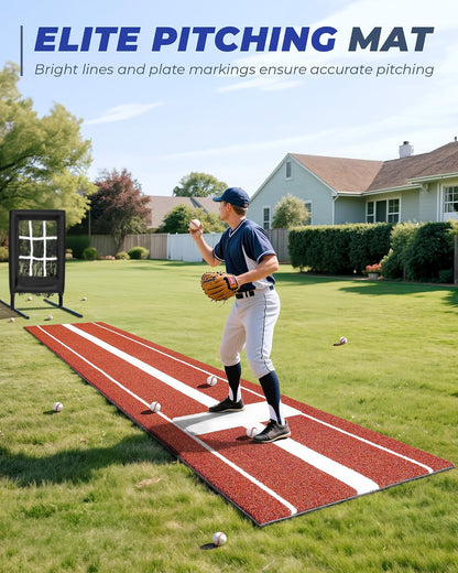 10x3FT Softball Pitching Mat Upgraded Anti-Slip Bottom Fade-Resistant, with Soft Rubber, with Stitched Embroidery Turf for Indoor Outdoor