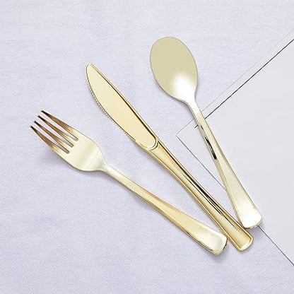 N9R 72 Pack Gold plastic Knives, Solid, Durable and Heavy Duty Plastic Knives, Perfect Utensils for Parties, Weddings and other Formal Events