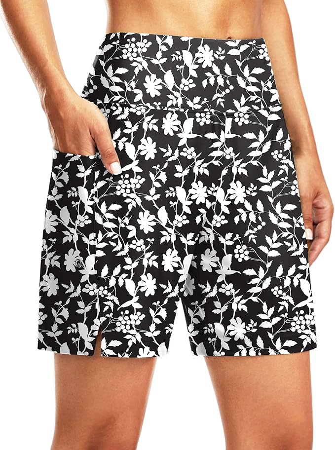 Gradual Women's 7" Long Swim Board Shorts High Waisted Quick Dry Beach Swimming Shorts for Women with Liner Pockets