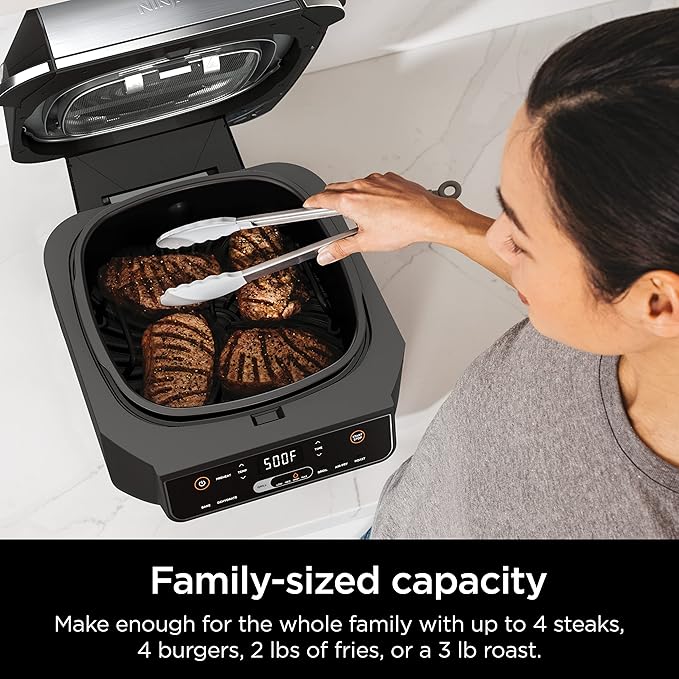 Ninja EG201 Foodi 6-in-1 Indoor Grill with Air Fry, Roast, Bake, Broil,  Dehydrate, 2nd Generation, Dishwasher Safe, BlackSilver