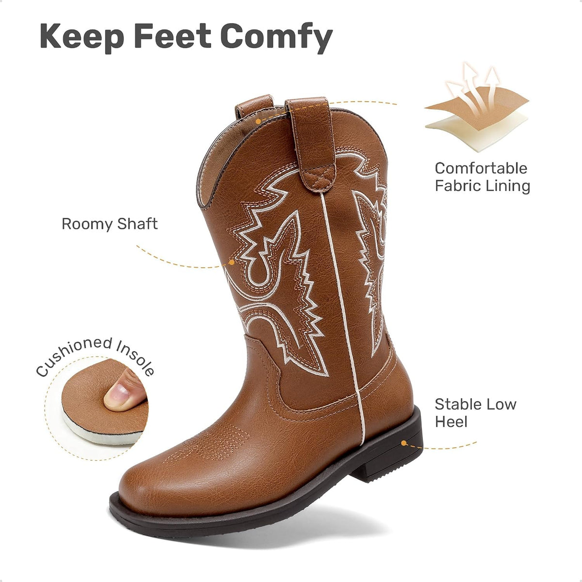 DREAM PAIRS Boys Girls Cowboy Boots Toddler Mid Calf Western Boots Square Toe Riding Boots for Kids