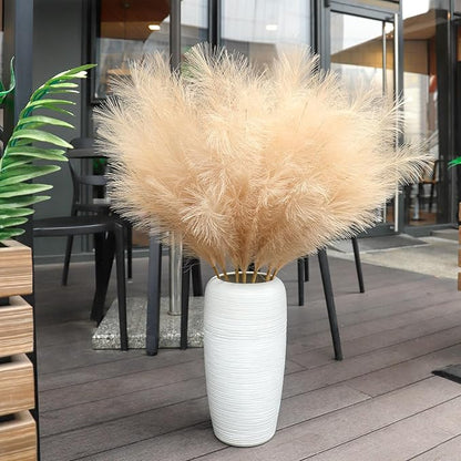 Ouddy Decor 8 Pcs Faux Pampas Grass Decor 38''/97cm Tall Artificial Large Pompous Pompas Floral Fluffy Fake Plants Floor Vase Filler for Wedding Kitchen Home Boho Decorations, Deep Beige
