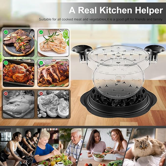 Chicken Shredder with Separate Plate, Large Meat Shredder Tool Twist with Transparent Lid&Brush, Visible Manual Chicken Breast Shredder, Dishwasher Safe, Ergonomic Handle, Easy to Clean(Black)