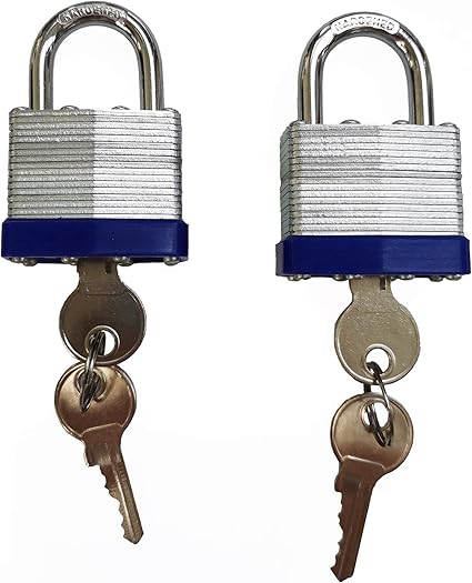Laminated Steel Key Lock, 1-916 in. Wide Body, 2 Padlocks Keyed Alike