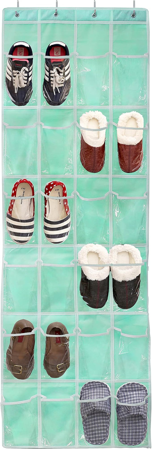 Simple Houseware 24 Pockets - Crystal Clear Over The Door Hanging Shoe Organizer, Turquoise (64'' x 19'')