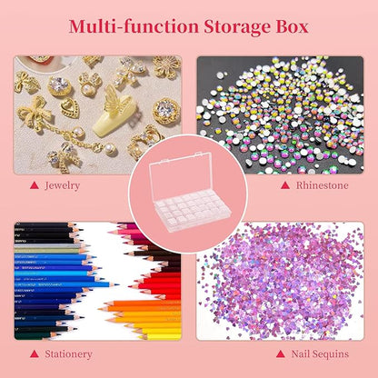 Gospire Small 28 Grids Diamond Box Clear Plastic Jewelry Craft Storage Container Diamond Painting Embroidery DIY Art Craft Accessory Organizer Case (Clear)