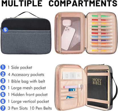 Dofilachy Bible Covers for Women - Stylish Bible Case for Women - Large Bible Cover with Durable Handle - Bible Carrying Case for Girls Boys Kids with Metal Zipper - Bible Bag Journal Case