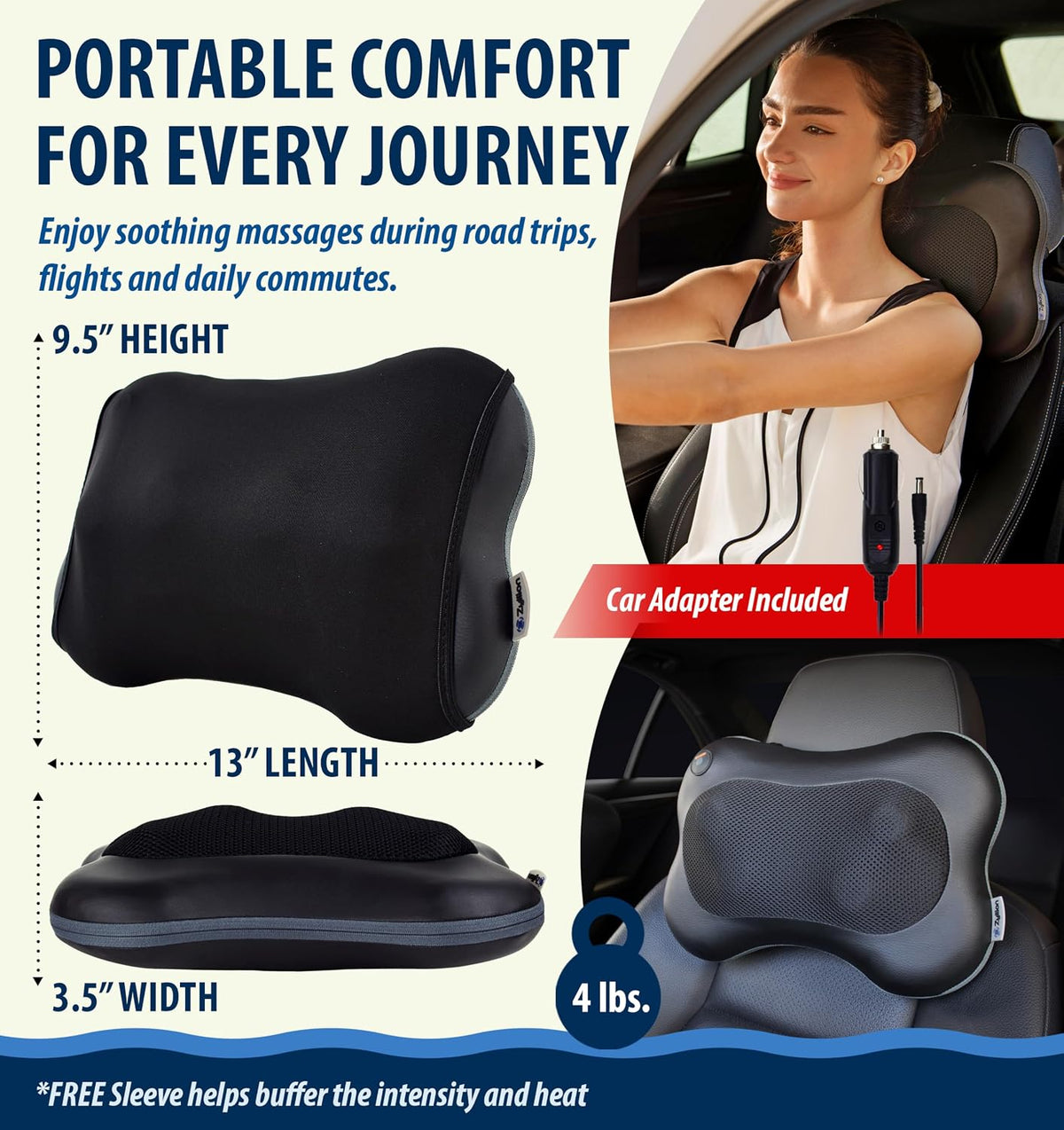 Shiatsu Back and Neck Massager with Heat - 3D Electric Kneading Deep Tissue Massage Pillow for Muscle Pain Relief, Black